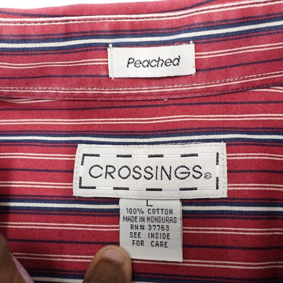Crossings Shirt Mens Large Red Striped Cotton Peached Long Sleeve Button-Down - Picture 3 of 7